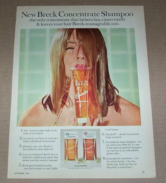 1964 advertising page - Beautiful Hair Breck Cute wet girl shampoo PRINT AD