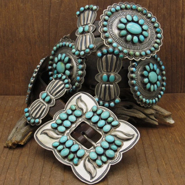 Vintage Sterling Silver and Turquoise Concho Belt by Don Lucas Vintage Sterling Silver and Turquoise Concho Belt by Don Lucas
