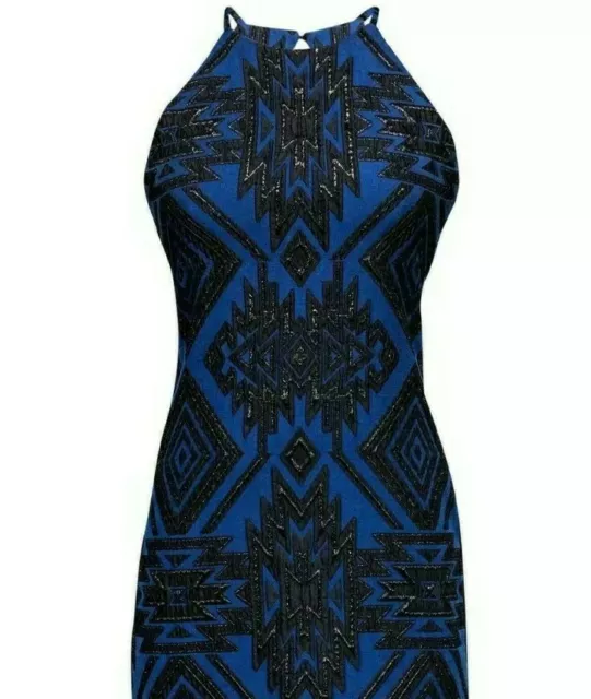 Parker - 💙 Blue & Black 🖤 Aztec Print Halter Party Dress, Size M