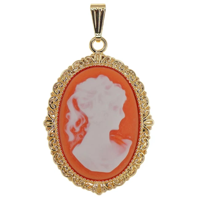 Pendentif Camée Ovale Fond Bleu Lisse Plaqué Or 18 Carats - Garanti Sans Nickel, Neuf Avec étiquettes