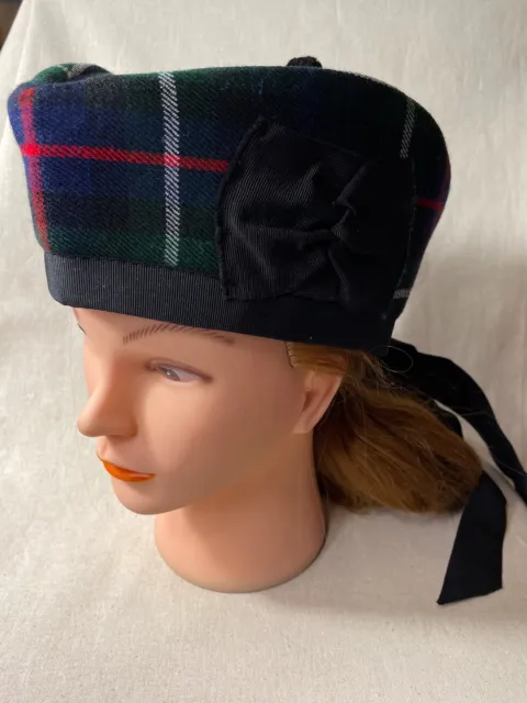 Scottish Blue Green Red White Tartan Plaid Folding Glengarry Bagpipe Hat