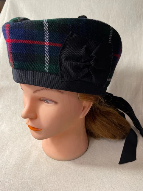 Scottish Blue Green Red White Tartan Plaid Folding Glengarry Bagpipe Hat