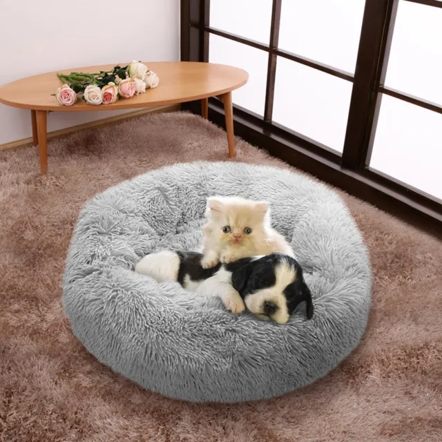 16-47" Donut Plush Pet Dog Cat Bed Fluffy Soft Warm Calming Bed Sleeping Kennel 2
