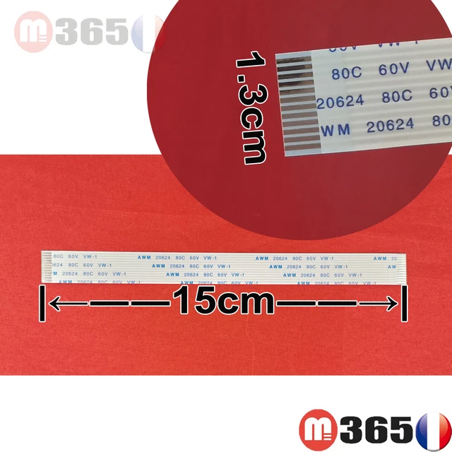 Câble Nappe 8 Pins - Universel Standard - Longueur 15cm - Largeur 0.9cm - Blanc - Neuf