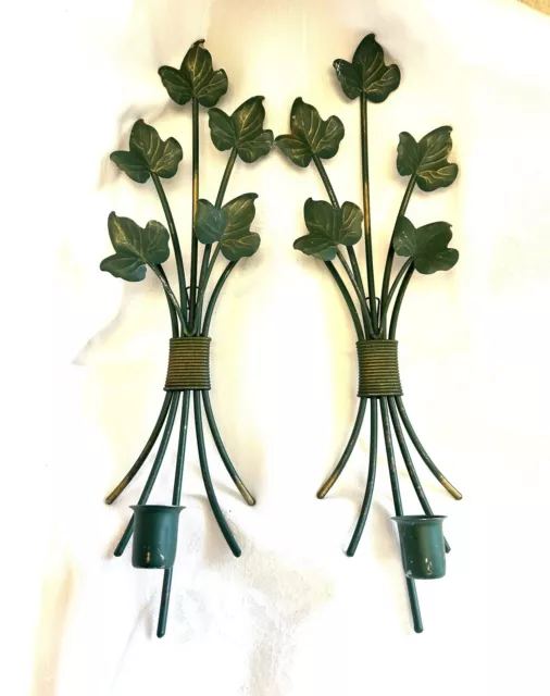 Home Interiors Green & Antiqued Gold Ivy Wall Sconces (set of 2)