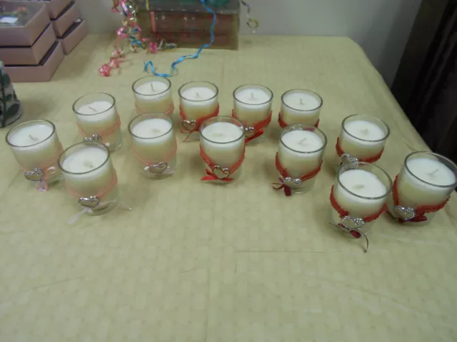 Lote de 11 Velas Votivas Blancas Portavasos Transparentes Boda San Valentín Amor Corazones
