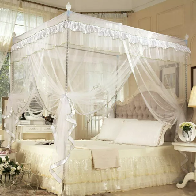 Luxury Princess 4 Corner Post Bed Curtain Canopy Netting Mosquito Net Elegant