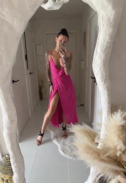 ZARA KNIT STRAPPY Midi Dress Pink Orange Stretch Square Neck S 10.80 -  PicClick UK