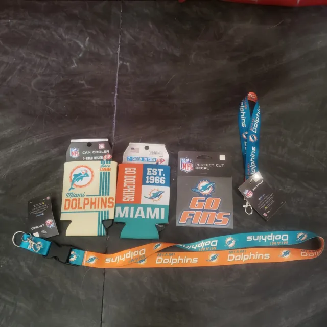 WinCraft NFL Miami Dolphins Fan Lot Keychain Can Coolers Decal Sticker Lanyard