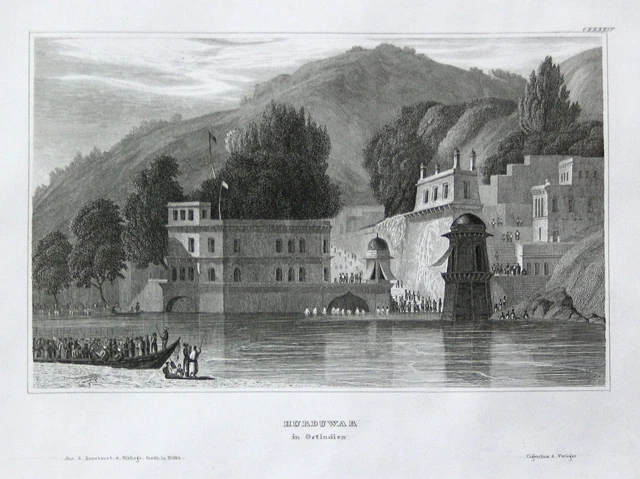 Haridwar India Uttarakhand Vista View Incisione Acciaio Engraving 1850