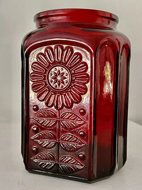 Wheaton N.J. Ruby Red Glass Sunflowers Jar, 8”