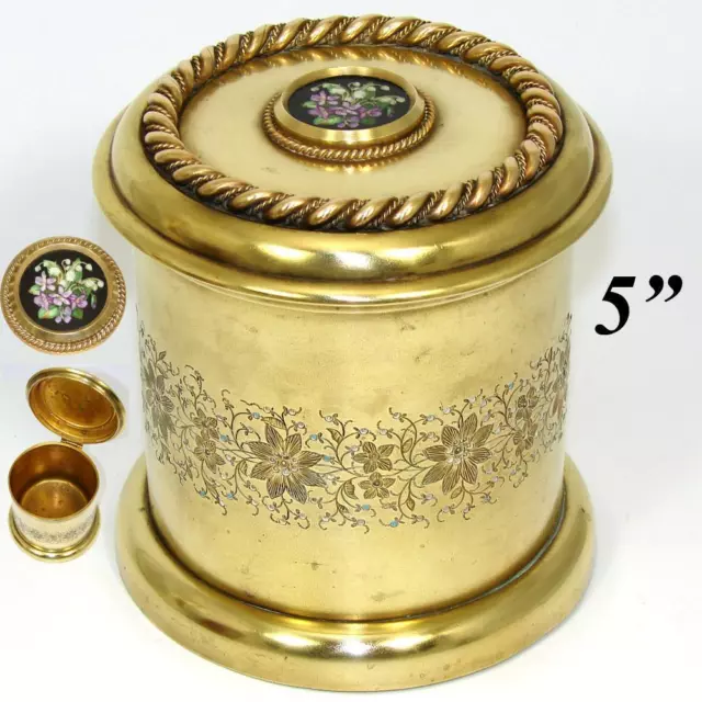 Antique Napoleon III Era Gilt Bronze Humidor, Tobacco Jar, Pietra Dura Styl Plaq