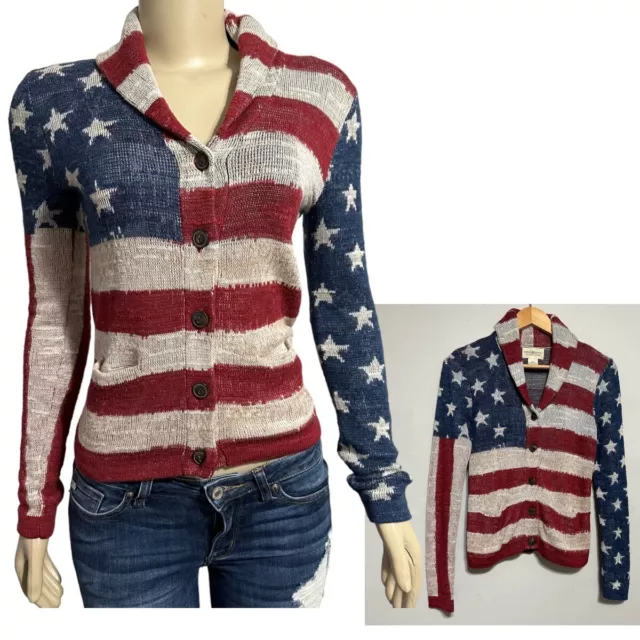Ralph Lauren Denim Supply Knit Cardigan Womens XS American Flag USA Discontinued