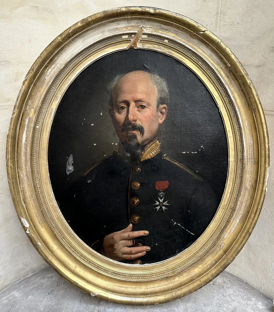 Tableau Ancien Portrait d’Homme Militaire à la Légion d’Honneur Peinture XIXème