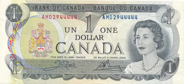 1973 bank note, canada bank note, 1 dollars bank note, crow bovey signatures