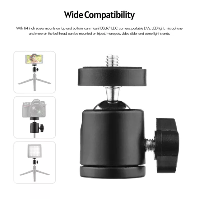 2PCS Mini Swivel Ball Head Tripod 360° Rotating Mount Base 1/4‘’ Screw Ballhead