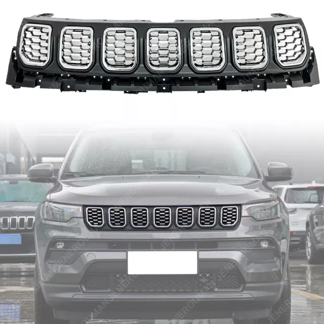 Chromed Grill For 2022 2023 Jeep Compass Front Upper Bumper Grille Assembly Trim