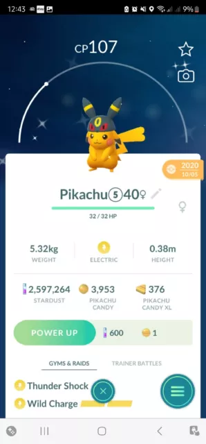 Shiny Pikachu ( Umbreon Hat ) Pokemon Trade Go