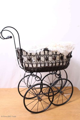 Bel bambole carrello M BAMBOLA Cesto intrecciato legno ruote copertura stile coloniale 