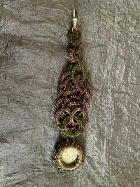 Antik 1890 Französisch Handmade Damen Chatelaine - 16cm - Braune Perlen & Rahmen