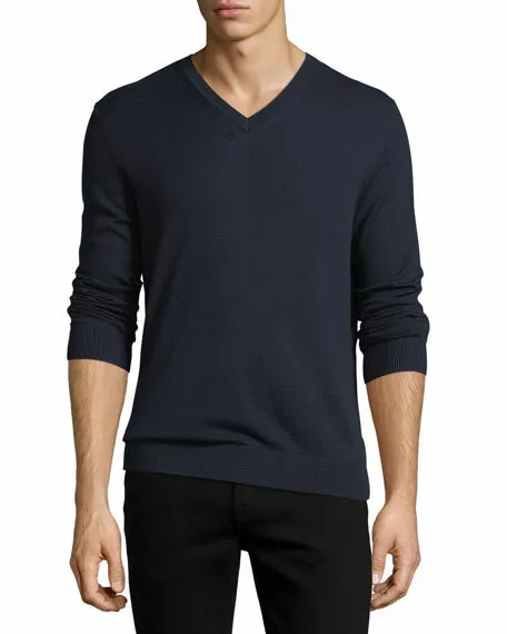 Burberry Randolf Mens V Neck Sweater Long Sleeves Sz: XL Cashmere Black