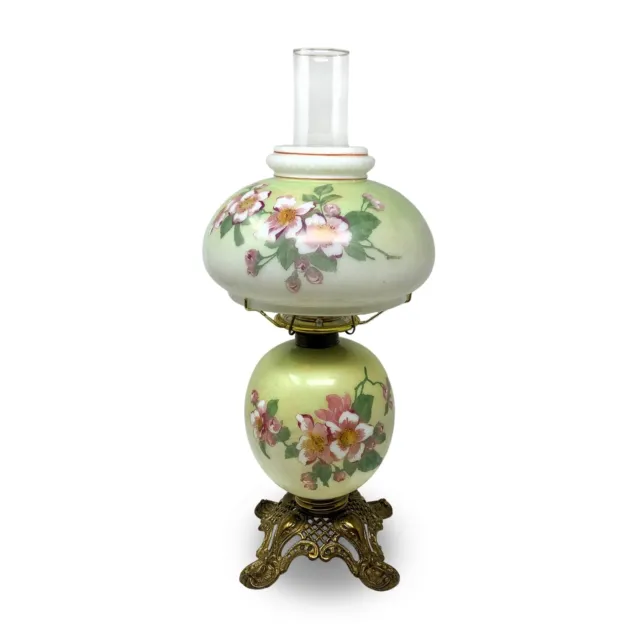 Antique GWTW Electrified Floral Hurricane Oil Lamp