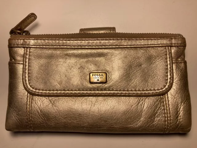 Fossil Brand Gold Color Cowhide Leather Women’s Bi-fold Wallet