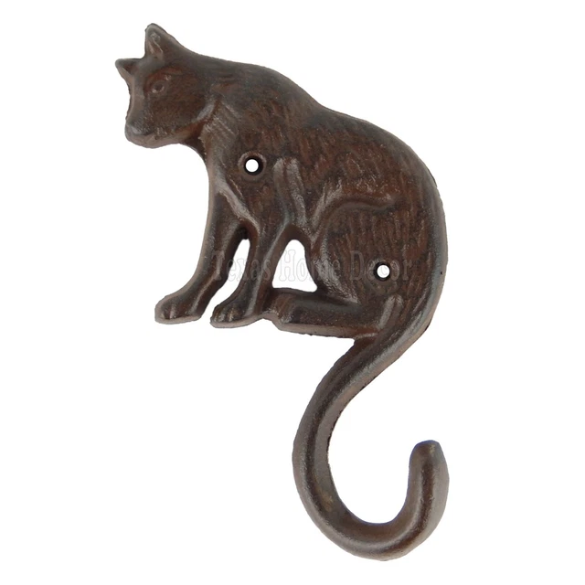 Cat Tail Key Hook Cast Iron Towel Coat Hanger Wall Mounted Antique Style Brown