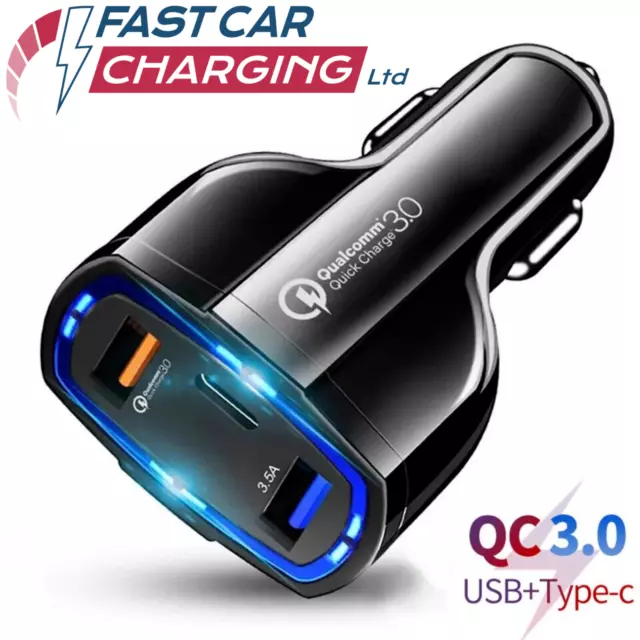 Fast Car Charger 3 Port USB + TYPE C Universal Socket Adapter For Iphone Samsung