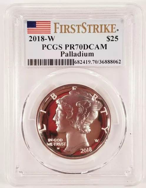 2018-W $25 Palladium 1 Oz. Eagle Graded by PCGS as PR70DCAM First Strike