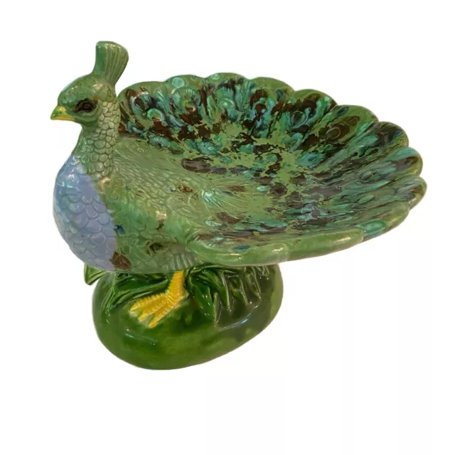 Vintage Holland Mold Ceramic Peacock Candy Trinket Soap Dish