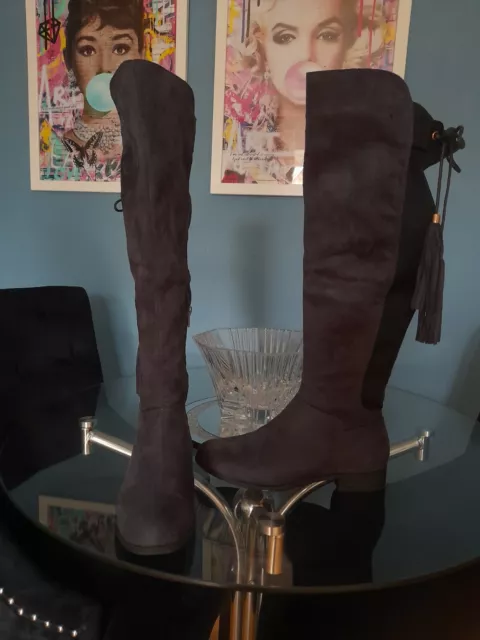 GREY BLACK KNEE HIGH BOOTS 6 Tassle 60 s 70 s Vintage Style 18.99 PicClick UK