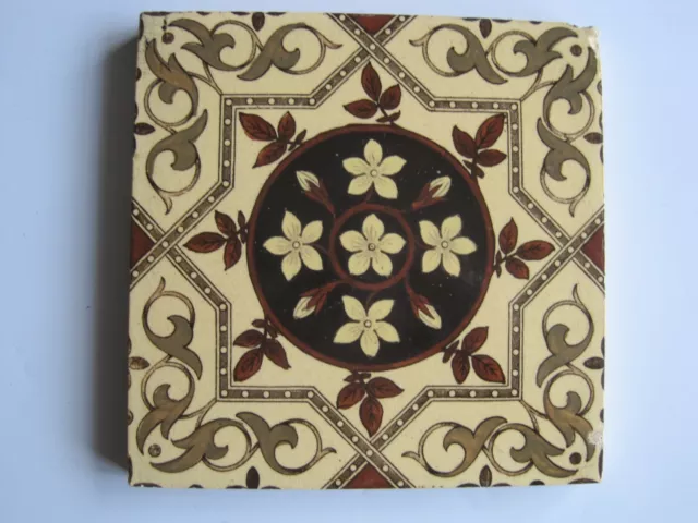 Antique Victorian Print & Tint Aesthetic Floral Tile - T & R Boote C1884
