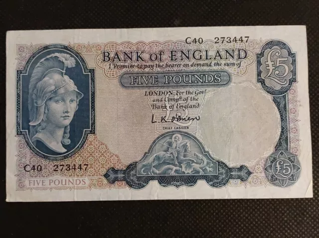 1961 Bank of England O'BRIEN Five £5 Pound Banknote Ind:C40