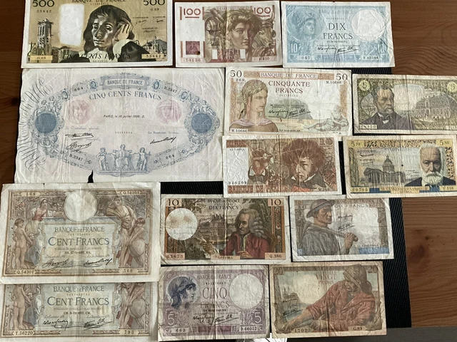 FRANCE: lot de 14 billets de petite qualité, B à TB, 👍