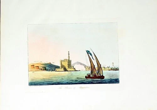 1822 - Alexandria Egypt Handcolored Aquatint Aquatinta