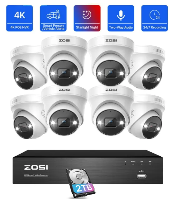 ZOSI H.265+ 4K NVR 8CH Security IP 5MP Camera System Spotlight Audio AI Detect