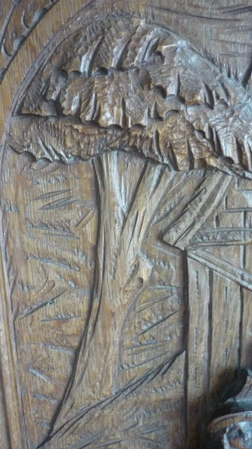 Antique French Hunting Style Carved Panel in Solid Oak Wood riders and falcon 4