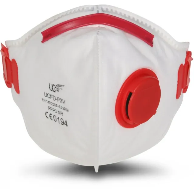 UC AIR UCFD-P3V FFP3 Valved Fold Flat Particulate Dust Respirator Mask Box of 10