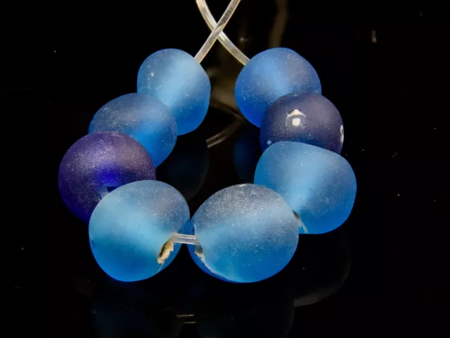 A Short Strand of Ancient Excavated Islamic Period Translucent Blue Glass Beads