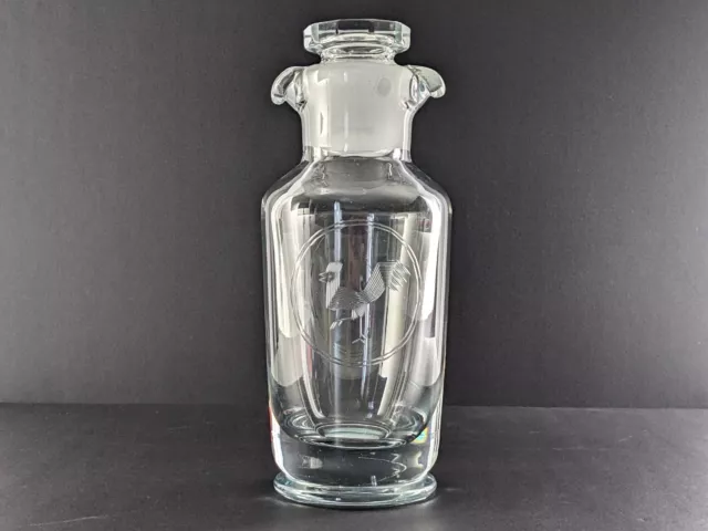 Scandinavian Glass Decanter Cocktail Shaker, Orrefors? Etched Cockerel, Stopper