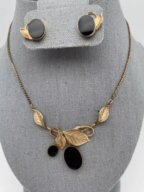 Vintage Van Dell 12 KT Gold Filled Black Onyx Necklace And Earring Set With Case