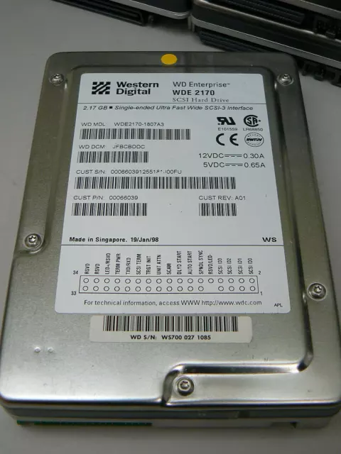 Western Digital Enterprise 2170 Hard Drive. 2.17 Gig SCSI - WDE2170 - ((TESTED))