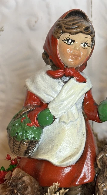 Vintage Ceramic Girl Puppy Boy Carrying Tree Christmas Figurine Birch Pine Comes 5