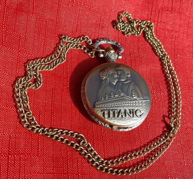 Titanic Retro Antique Pocket Watch Necklace Love Vintage Bronze Womens Mens Old 2