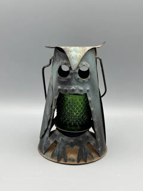Old Vintage Rustic Farmhouse Metal Tin Owl Lantern Light Candle Holder HongKong