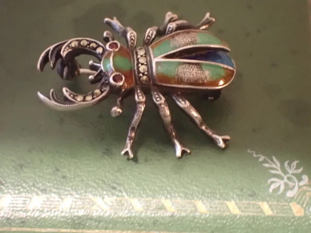 Broche Ancienne En Argent Sterling - Motif Dragon Et Crabe, Pièce Vintage D'occasion, Poinçonnée