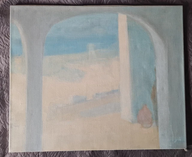 Tableau Abstrait XXème Siècle Par J.J. Gut (1924-2002) - Huile Sur Toile 38x46 Cm - Style Années 80