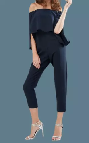 ASOS Ruffle Bardot Jumpsuit with Split Sleeve Detail Navy Size UK 12 DH001 NN 11 2