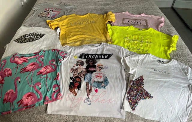 Girls River Island / Mixed Labels 8 x T Shirt Top Bundle - Age 9-10 Years